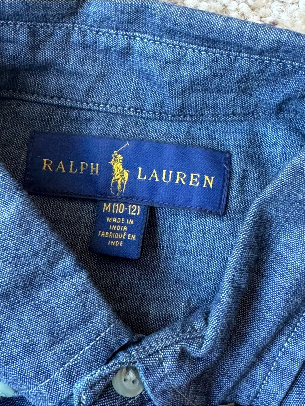 Youth Polo Ralph Lauren chambray button down shirt, size M (10/12)